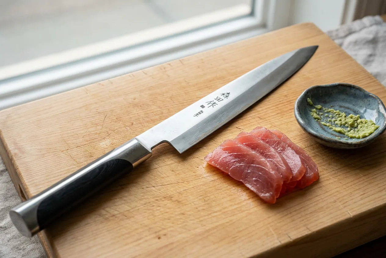 Chef searing steak in stainless steel pan